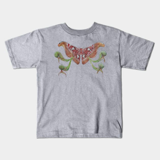 Attacus atlas Moth and Darlingtonia californica Kids T-Shirt by JJacobs